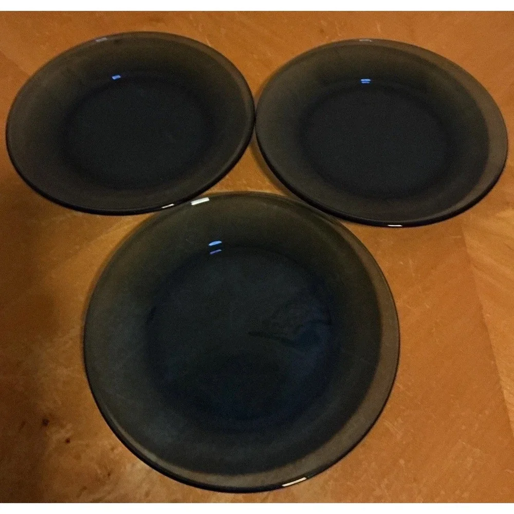 SET OF 3 COBALT BLUE GLASS SALAD DESSERT PLATES 7 3/8